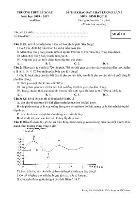 Đề thi khảo sát chất lượng lần 2 môn Sinh học Lớp 11 - Mã đề 132 - Năm học 2018-2019 - Trường THPT Lê Xoay (Có đáp án)